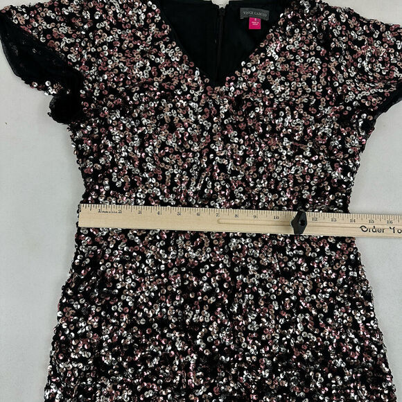 Vince Camuto Sz 0 Black Pink Silver Sequin Sheath Dress Flutter Sleeve New Years - Picture 3 of 9